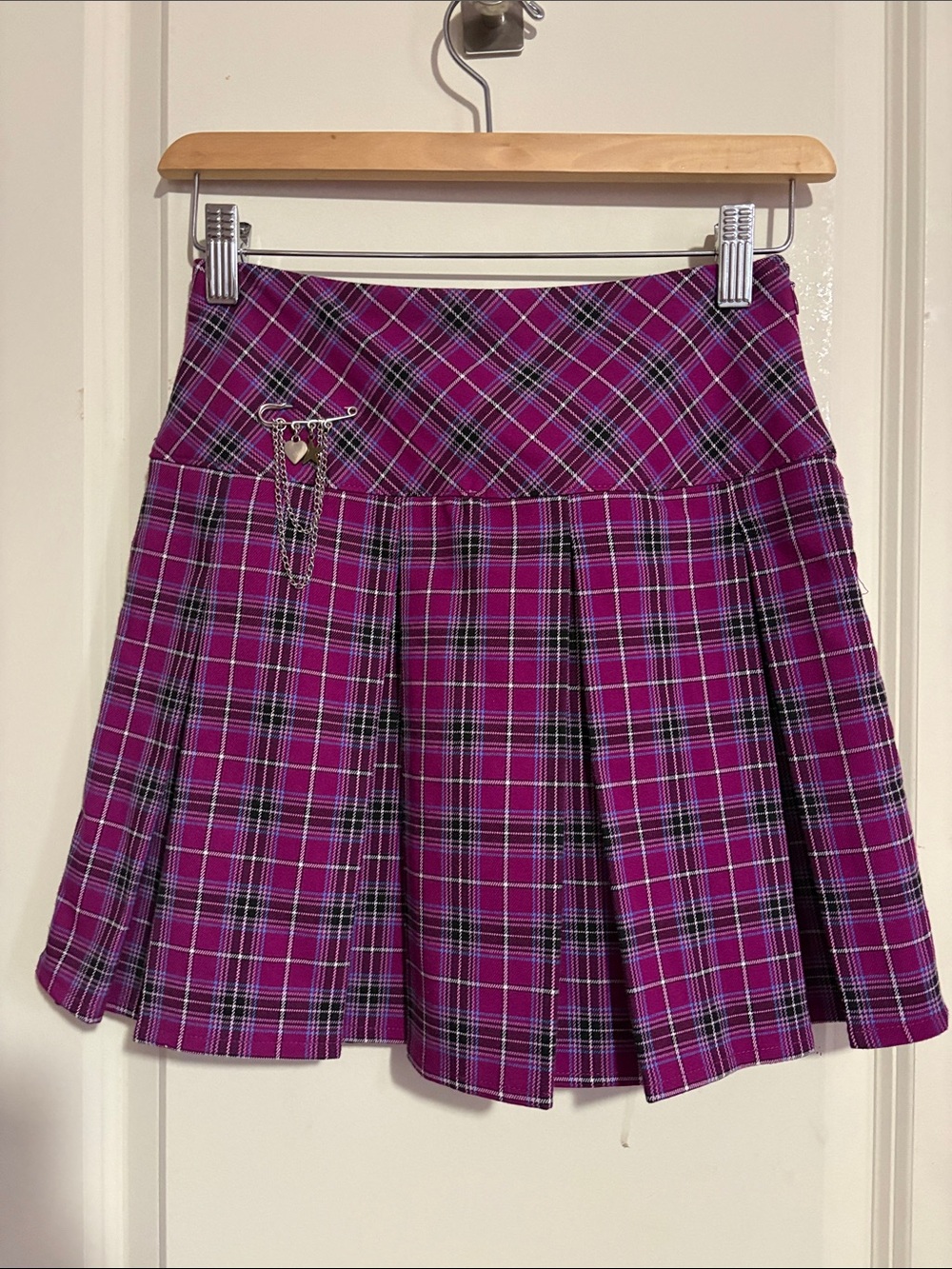 NOBO Purple Plaid Pleated Mini Skirt with Charm Accent